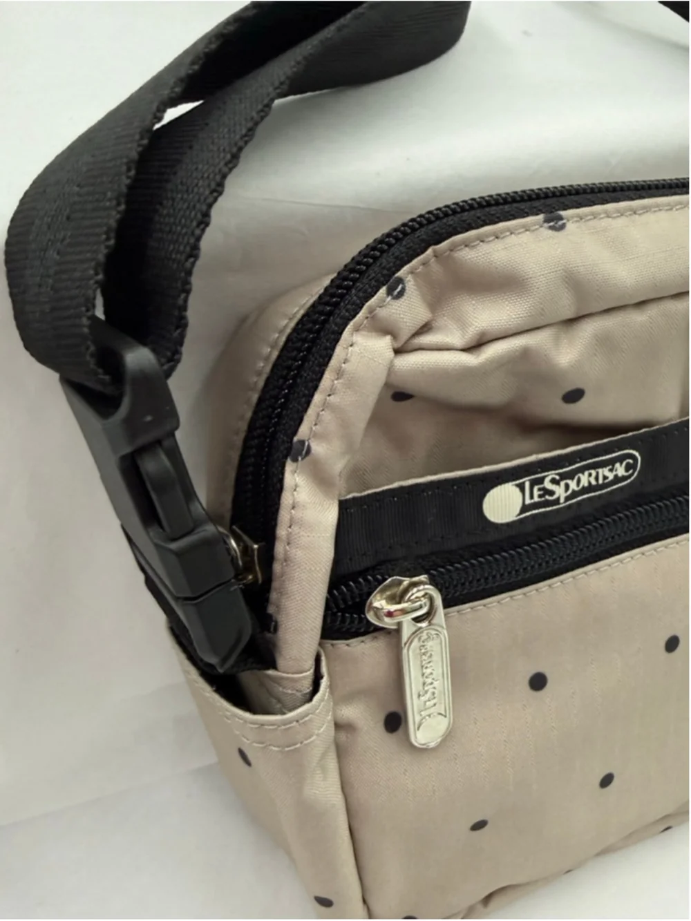 Women's LeSportsac Crossbody Bag One Size Beige Black Polka Dot - Picture 2 of 14